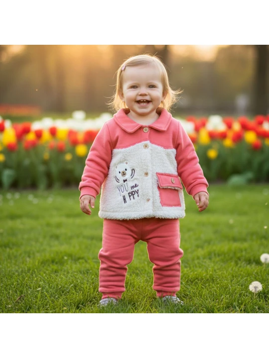 Нежен Бебешки Комплект в бонбонено - Идеален за Студените Месеци Нежен Бебешки Комплект в бонбонено - Идеален за Студените Месеци