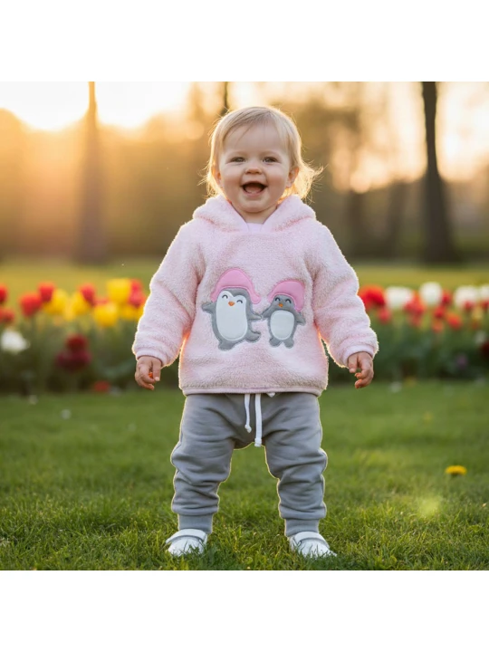 Изискан Ватиран Бебешки Комплект за Момиче в Светло Розово Изискан Ватиран Бебешки Комплект за Момиче в Светло Розово