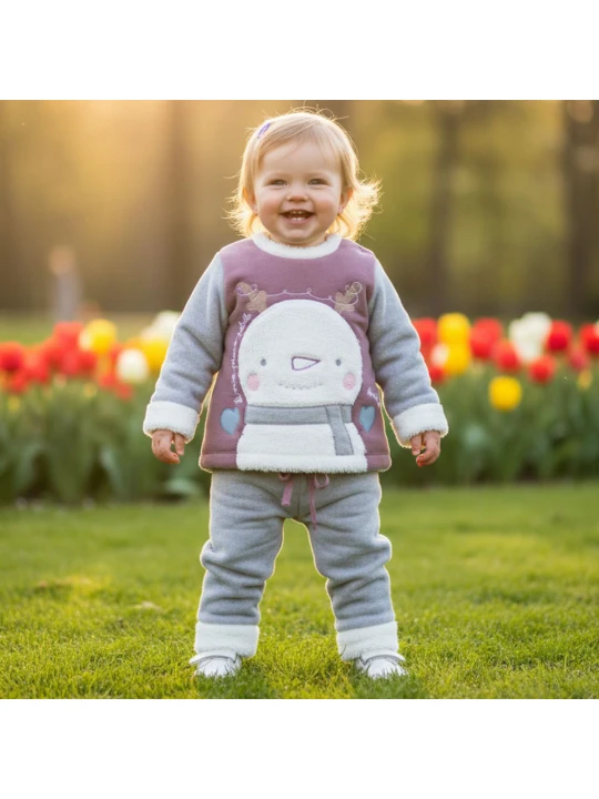 Зимен Ватиран Бебешки Комплект в Цвят Пепел от Рози Зимен Ватиран Бебешки Комплект в Цвят Пепел от Рози