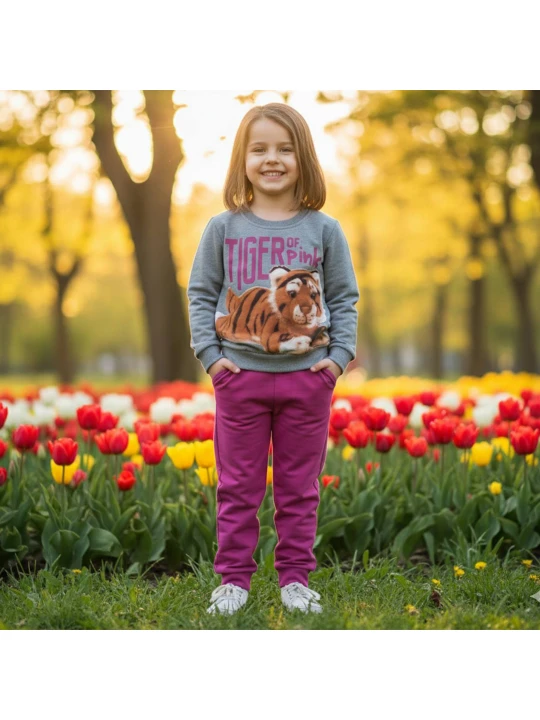 Детски Комплект 'Тигрово Сиво и Ярко Розово' за Момиче Детски Комплект 'Тигрово Сиво и Ярко Розово' за Момиче