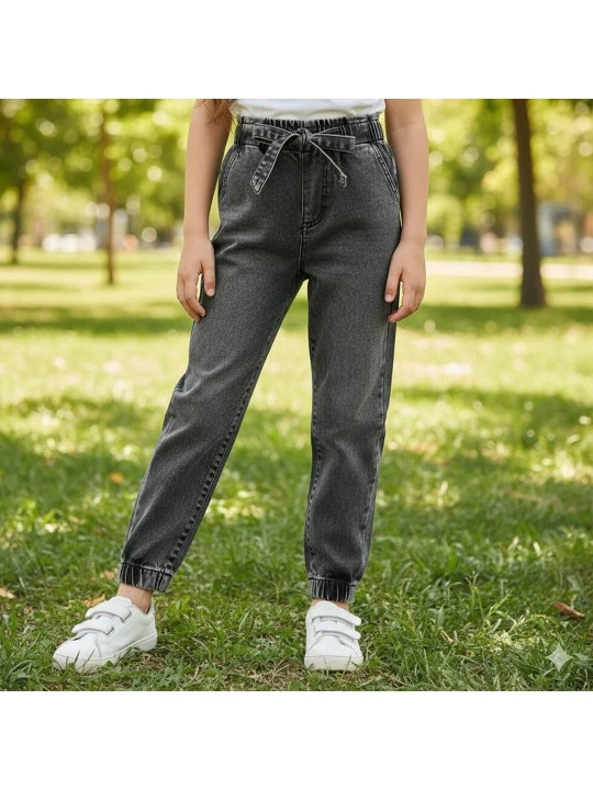 Класически Детски Дънки в Сиво с Еластичен Пояс за Момичета Класически Детски Дънки в Сиво с Еластичен Пояс за Момичета