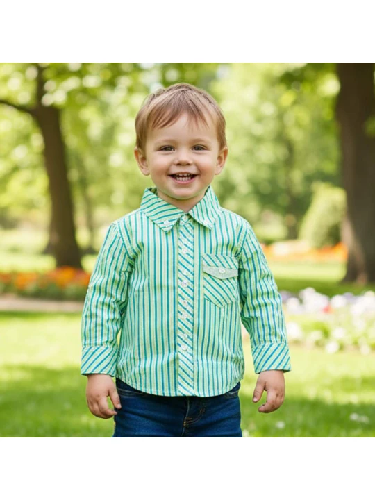 Детска риза за момче на райе черно и зелено Детска риза за момче на райе черно и зелено