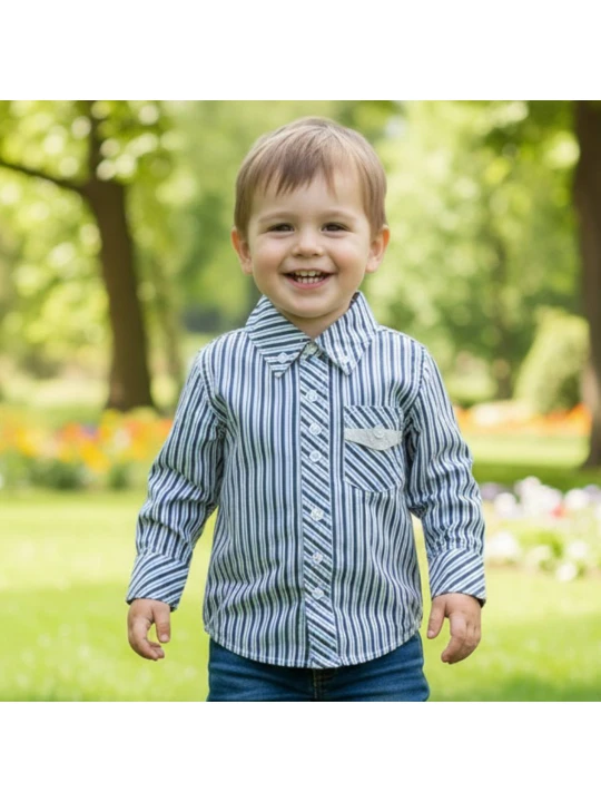 Детска риза за момче на райе черно и синьо Детска риза за момче на райе черно и синьо