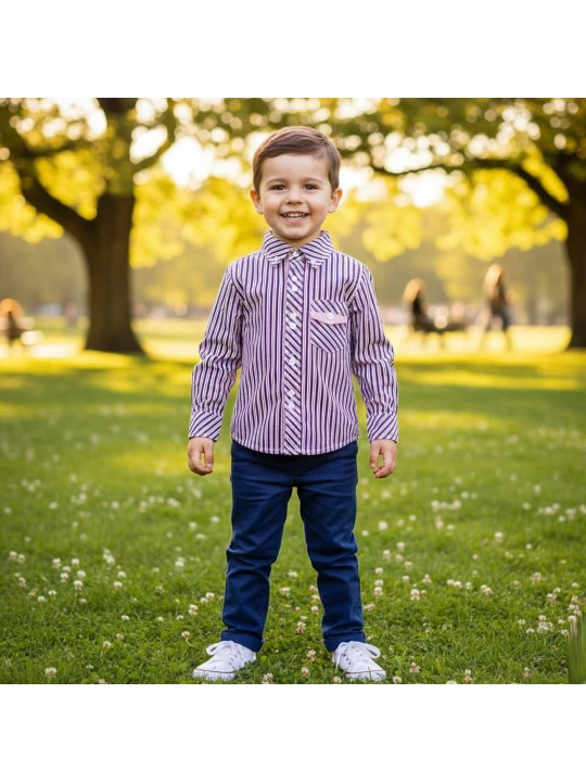 Детска риза за момче на райе черно и розово Детска риза за момче на райе черно и розово