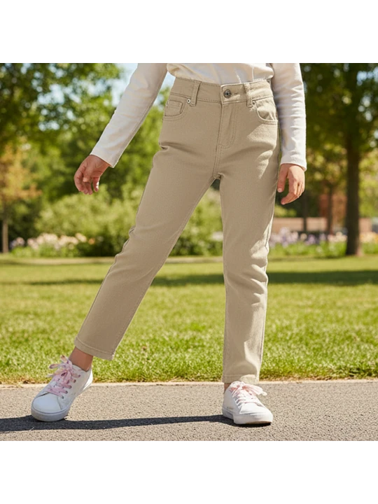 Елегантни Детски Дънки в Пастелно Бежово за Момиче - Идеални за Всяко Приключение