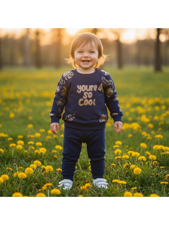Бебешки Комплект "Класически Комфорт" с Памучна Блуза и Панталони - Тъмносин Бебешки Комплект "Класически Комфорт" с Памучна Блуза и Панталони - Тъмносин