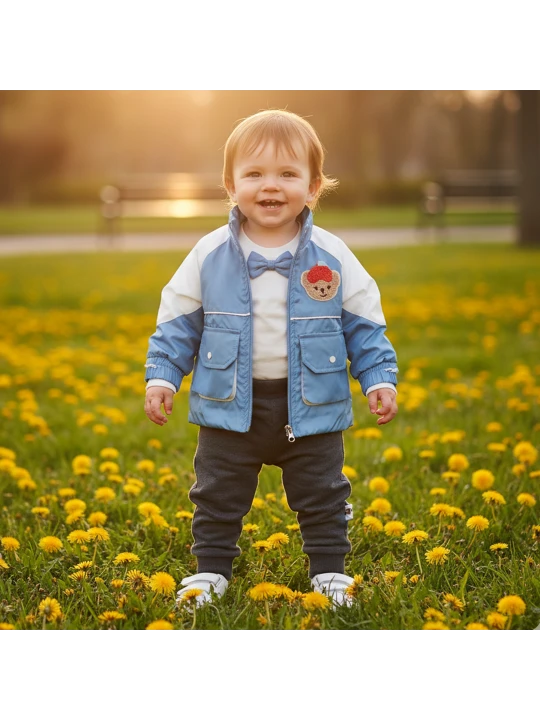 Бебешки Комплект "Небесно Игрив" с Яке и Панталони - 3 Части Бебешки Комплект "Небесно Игрив" с Яке и Панталони - 3 Части