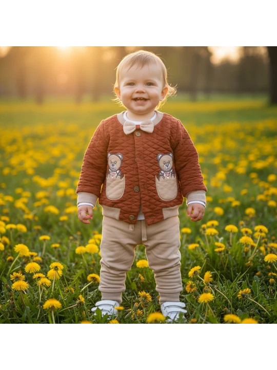 Малък Господин: Елегантен Бебешки Комплект с Теди Мотив Малък Господин: Елегантен Бебешки Комплект с Теди Мотив