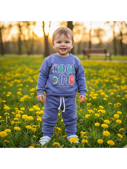 Забавен Бебешки Ватиран Комплект с Динозавър и Надпис 'Cool Dino' Забавен Бебешки Ватиран Комплект с Динозавър и Надпис 'Cool Dino'